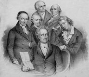 Kreidelithographie von Johann Sprick (1808-1842): Deutsche Dichter: Goethe, Schiller, Wieland, Klopstock, Lessing, Herder