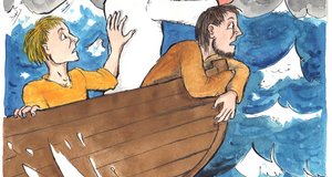 Jesus und seine Jünger in einem Boot bei Sturm