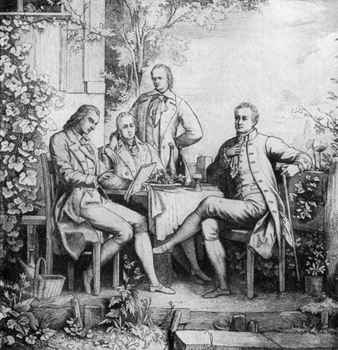 Friedrich Schiller, Wilhelm und Alexander von Humboldt und Johann Wolfgang von Goethe in Jena, 1797
