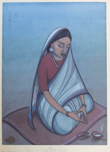 Gemälde von Angelo da Fonseca: Betende Frau in indischer Tracht