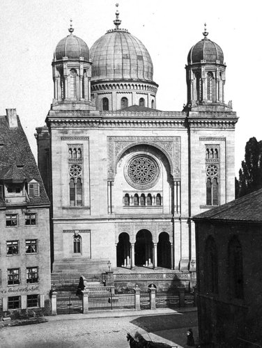 Historische Aufnahme der Nürnberger Synagoge, erbaut 1874