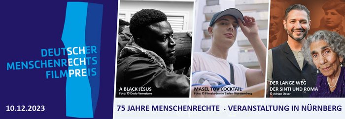 Bildtafel Deutscher Menschenrechts-Filmpreis mit 3 Filmplakaten der gezeigten Filme